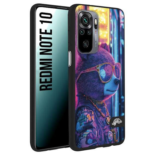 CUSTOMIZZA - Custodia cover nera morbida in tpu compatibile per Xiaomi Redmi Note 10 animali cyberpunk orsetto orso street bear fucsia blu night