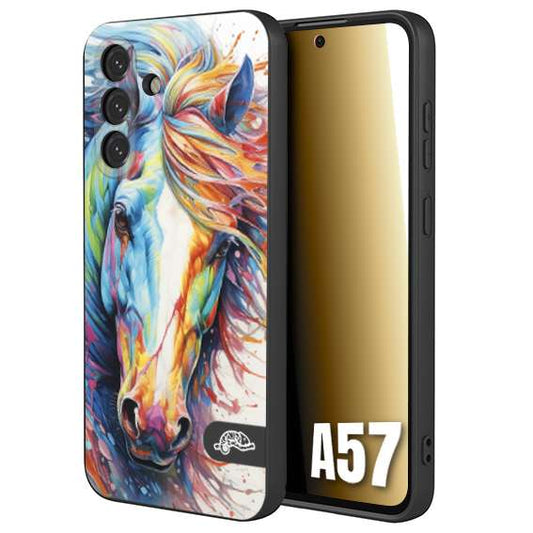 CUSTOMIZZA - Custodia cover nera morbida in tpu compatibile per Samsung A57 animali color cavallo horse viso colori vibranti disegnato schizzo