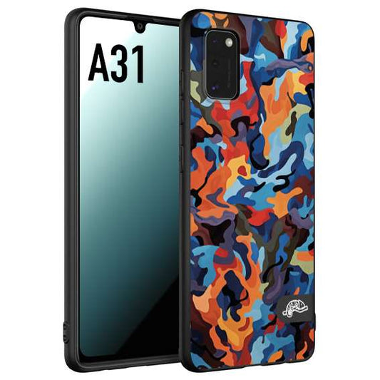 CUSTOMIZZA - Custodia cover nera morbida in tpu compatibile per Samsung A31 camouflage mimetico militare moderno blu arancio rosso