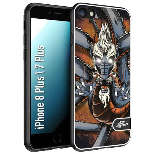 CUSTOMIZZA - Custodia cover nera morbida in tpu compatibile per iPhone 7 Plus - 8 plus drago giapponese tattoo japan dragon