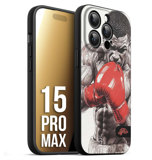 CUSTOMIZZA - Custodia cover nera morbida in tpu compatibile per iPhone 15 PRO MAX pugilato pugili disegno tattoo guantoni box pesi massimi gancio