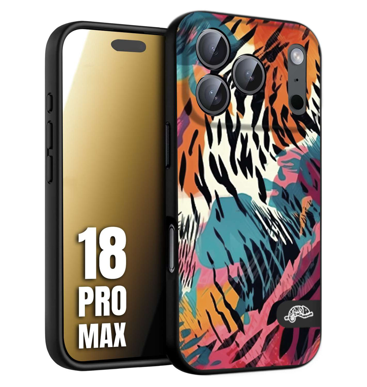 CUSTOMIZZA - Custodia cover nera morbida in tpu compatibile per iPhone 18 PRO MAX leopardato maculato tigrato tiger colorata summer color