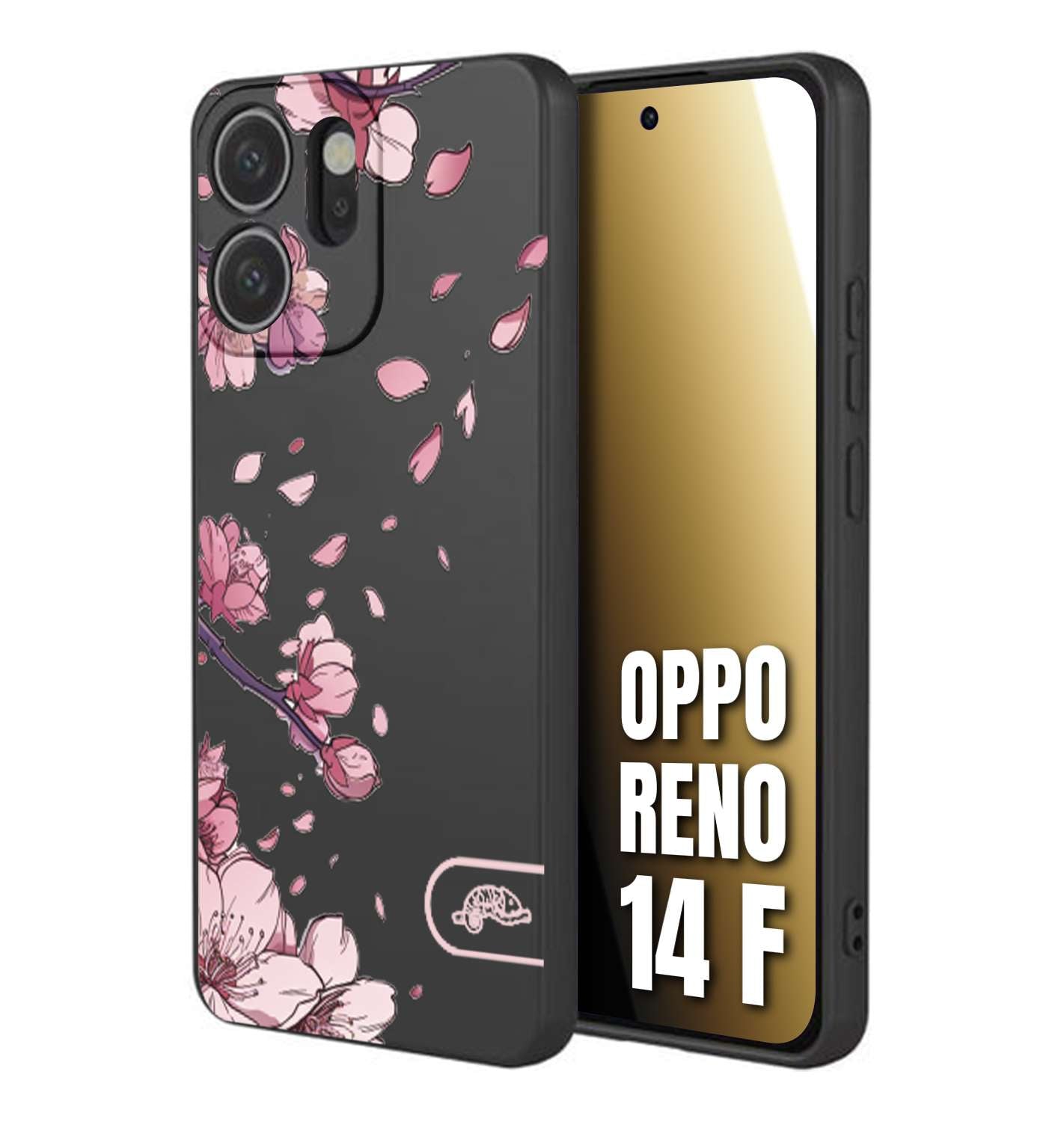 CUSTOMIZZA - Custodia cover nera morbida in tpu compatibile per Oppo Reno 14 F giapponese fiori di ciliegio in fiore a rilievo disegnata tattoo