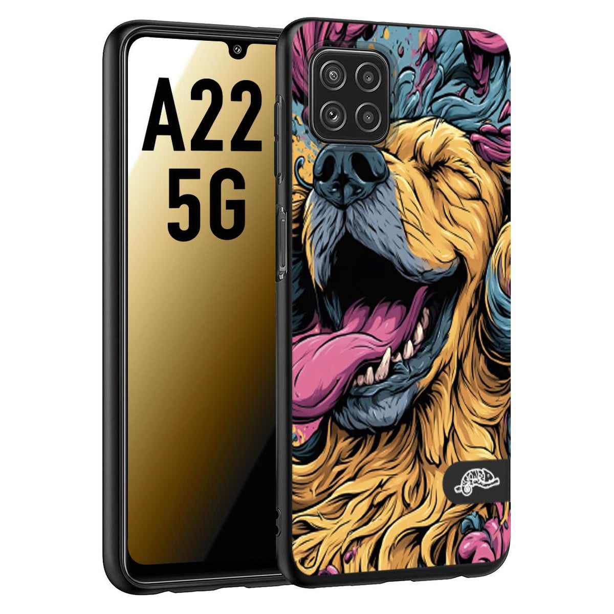 CUSTOMIZZA - Custodia cover nera morbida in tpu compatibile per Samsung A22 5G Golden Retriever illustrazione cane pop art cane street art cartone animato