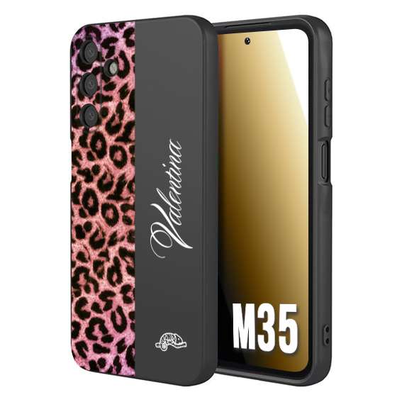 CUSTOMIZZA - Custodia cover nera morbida in tpu compatibile per Samsung M35 leopardato rosa fucsia personalizzata nome iniziali