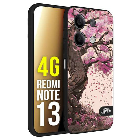 CUSTOMIZZA - Custodia cover nera morbida in tpu compatibile per Xiaomi Redmi Note 13 4G giapponese colori morbidi fiori di ciliegio rosa disegnata