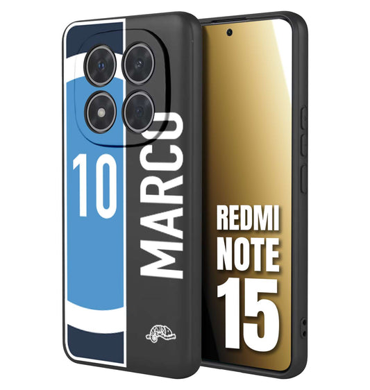 CUSTOMIZZA - Custodia cover nera morbida in tpu compatibile per Xiaomi Redmi Note 15 personalizzata calcio football nome e numero calciatori biancoazzurri bianco celesti