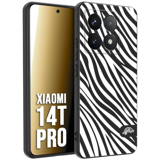 CUSTOMIZZA - Custodia cover nera morbida in tpu compatibile per Xiaomi 14T PRO zebrata maculata a rilievo soft touch donna bianca