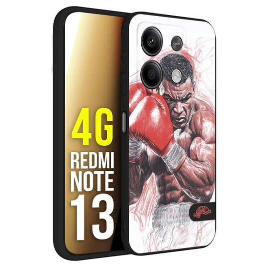 CUSTOMIZZA - Custodia cover nera morbida in tpu compatibile per Xiaomi Redmi Note 13 4G pugilato pugili disegno tattoo guantoni boxer pesi massimi iron mike