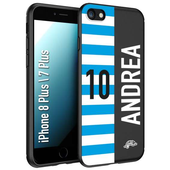 CUSTOMIZZA - Custodia cover nera morbida in tpu compatibile per iPhone 7 Plus - 8 plus personalizzata calcio football nome e numero calciatori biancazzurri