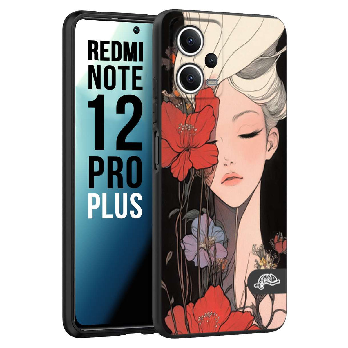 CUSTOMIZZA - Custodia cover nera morbida in tpu compatibile per Xiaomi Redmi Note 12 PRO PLUS woman flower Fantasia Floreale Design Donna e Fiori, Retro Artistico