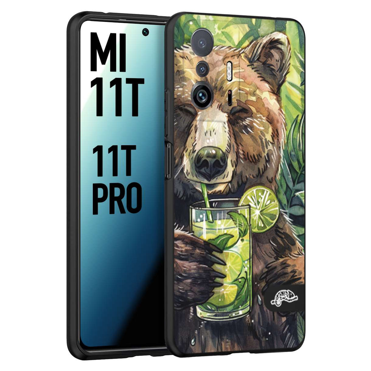 CUSTOMIZZA - Custodia cover nera morbida in tpu compatibile per Xiaomi Mi 11T - Mi 11T PRO fiori estate disegnata cocktails animali simpatici orso bear negroni