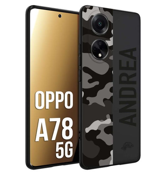 CUSTOMIZZA - Custodia cover nera morbida in tpu compatibile per Oppo A78 5G camouflage mimetico militare personalizzata nome