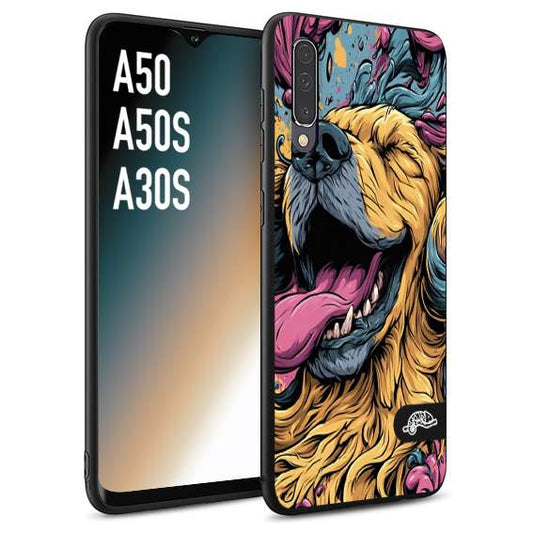 CUSTOMIZZA - Custodia cover nera morbida in tpu compatibile per Samsung A50 - A50S - A30S Golden Retriever illustrazione cane pop art cane street art cartone animato