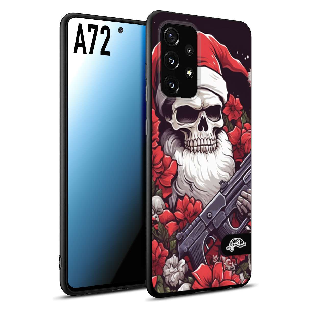 CUSTOMIZZA - Custodia cover nera morbida in tpu compatibile per Samsung A72 teschio natale santa claus fiori tattoo disegnato