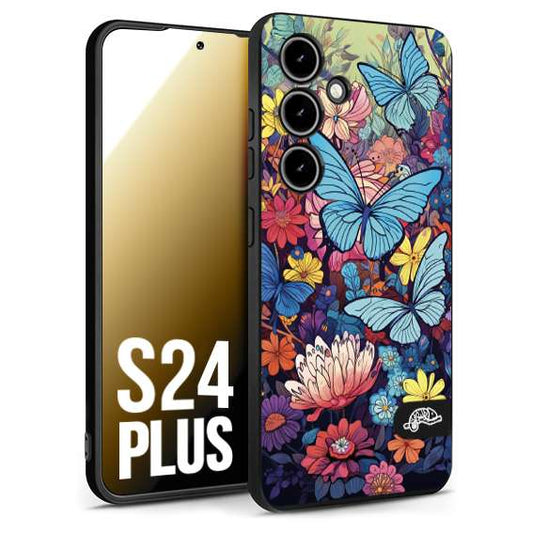 CUSTOMIZZA - Custodia cover nera morbida in tpu compatibile per Samsung S24 PLUS farfalle butterfly moderno donna disegnate gialla blu rosa
