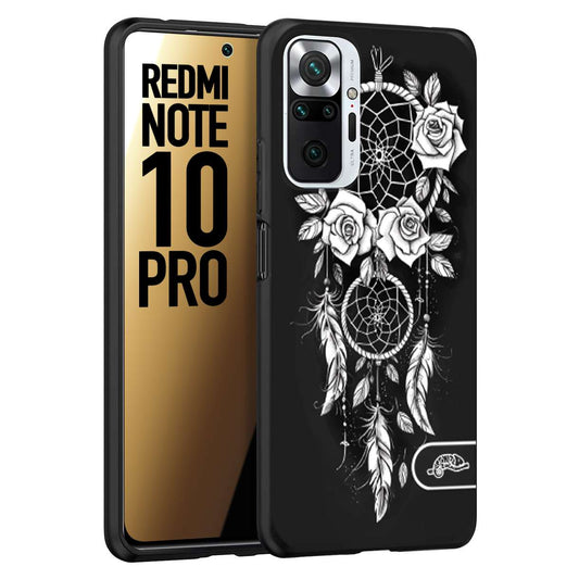 CUSTOMIZZA - Custodia cover nera morbida in tpu compatibile per Xiaomi Redmi Note 10 PRO acchiappasogni dreamcatcher black and white bianco a rilievo disegnato tattoo tatuaggio