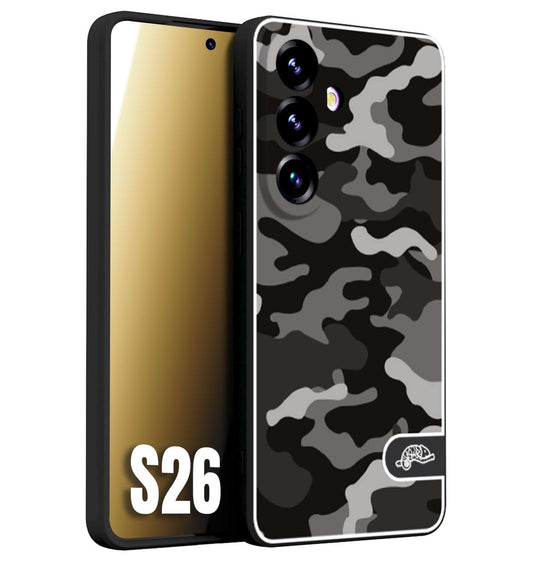 CUSTOMIZZA - Custodia cover nera morbida in tpu compatibile per Samsung S26 camouflage mimetico militare nero black grigio