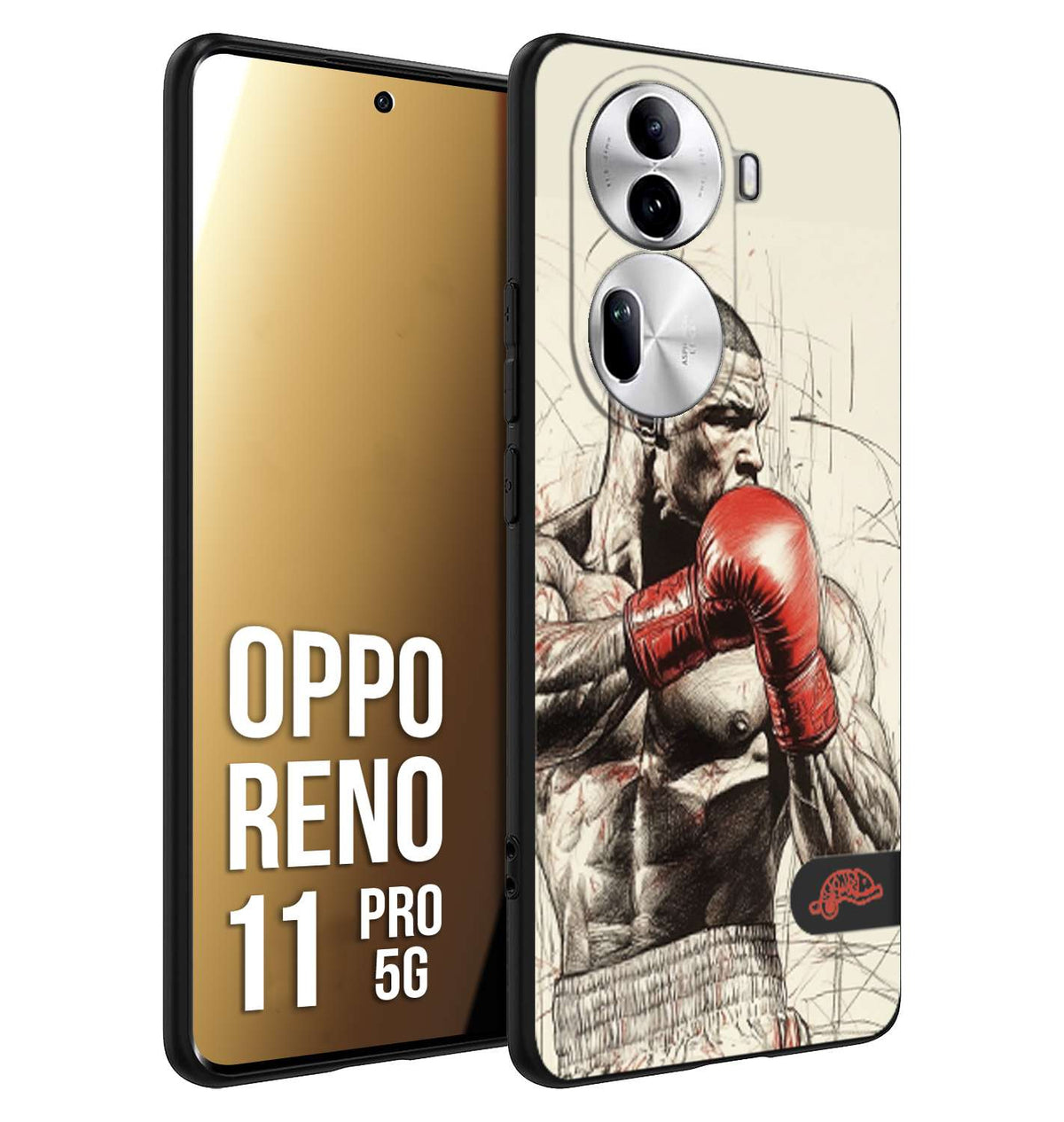 CUSTOMIZZA - Custodia cover nera morbida in tpu compatibile per Oppo Reno 11 PRO 5G pugilato pugili disegno tattoo guantoni box sport ring