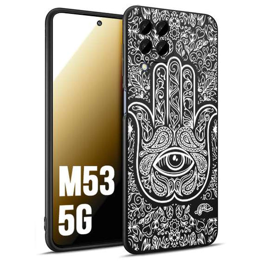CUSTOMIZZA - Custodia cover nera morbida in tpu compatibile per Samsung M53 5G mano di fatima effetto rilievo mandala donna