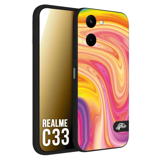 CUSTOMIZZA - Custodia cover nera morbida in tpu compatibile per Oppo Realme C33 colorata fantasia vortice marmo onde rosa fucsia gialla