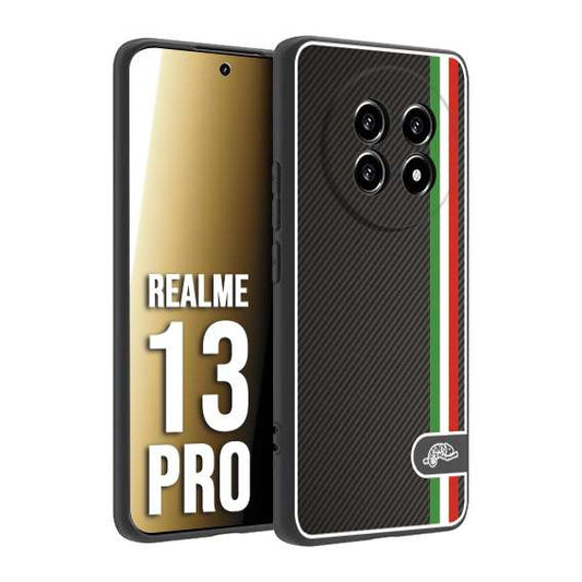 CUSTOMIZZA - Custodia cover nera morbida in tpu compatibile per Realme 13 PRO effetto fibra di carbonio bandiera Italia made in Italy