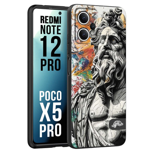 CUSTOMIZZA - Custodia cover nera morbida in tpu compatibile per Xiaomi Redmi Note 12 PRO - POCO X5 PRO statua colorata moderna antico tattoo splash color