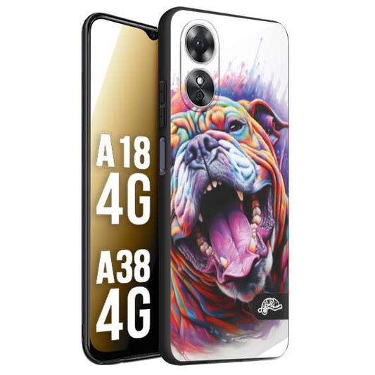 CUSTOMIZZA - Custodia cover nera morbida in tpu compatibile per Oppo A18 4G - A38 4G animali color bulldog cane dog colori vibranti disegnato schizzo