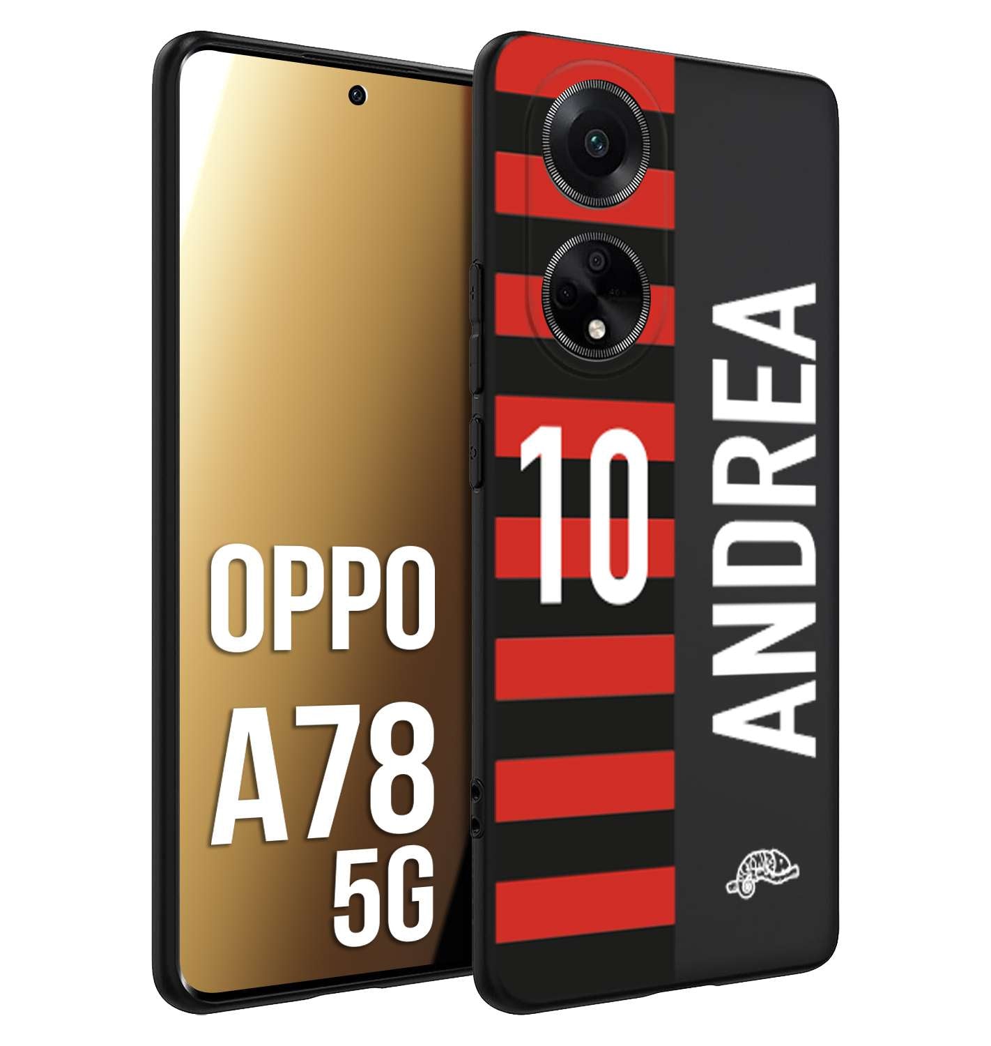 CUSTOMIZZA - Custodia cover nera morbida in tpu compatibile per Oppo A78 5G personalizzata calcio football nome e numero calciatori rossonera