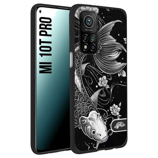 CUSTOMIZZA - Custodia cover nera morbida in tpu compatibile per Xiaomi Mi 10T PRO carpa koi black and white bianco a rilievo disegnato tattoo tatuaggio