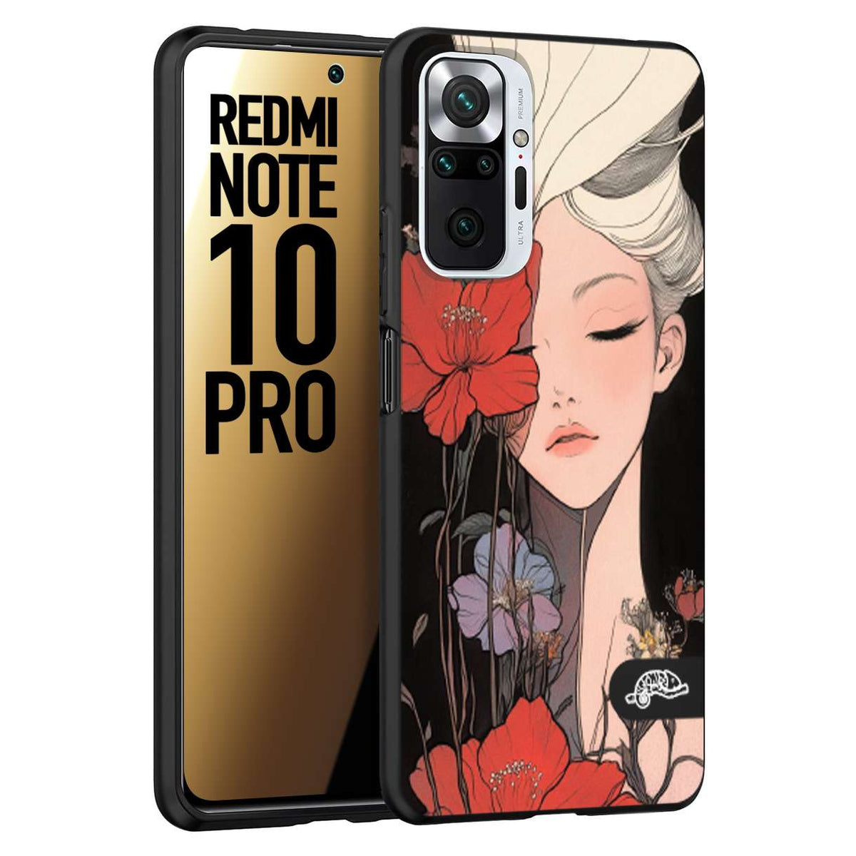 CUSTOMIZZA - Custodia cover nera morbida in tpu compatibile per Xiaomi Redmi Note 10 PRO woman flower Fantasia Floreale Design Donna e Fiori, Retro Artistico