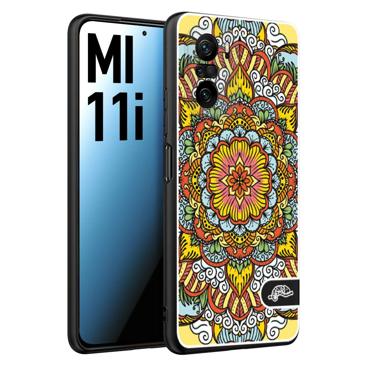 CUSTOMIZZA - Custodia cover nera morbida in tpu compatibile per Xiaomi Mi 11i mandala colorato fiore nuvole arancione