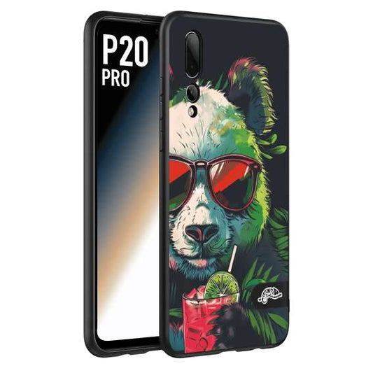 CUSTOMIZZA - Custodia cover nera morbida in tpu compatibile per Huawei P20 PRO estate disegnata cocktails animali simpatici panda mojito