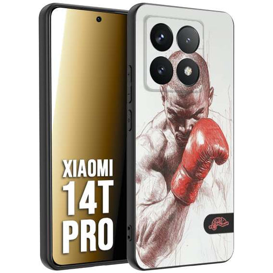 CUSTOMIZZA - Custodia cover nera morbida in tpu compatibile per Xiaomi 14T PRO pugilato pugili disegno tattoo guantoni box sport primo piano