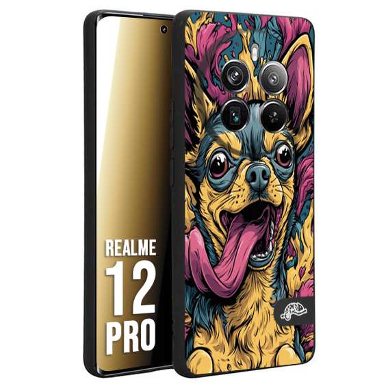 CUSTOMIZZA - Custodia cover nera morbida in tpu compatibile per Realme 12 PRO Chihuahua illustrazione cane pop art cane street art cartone animato