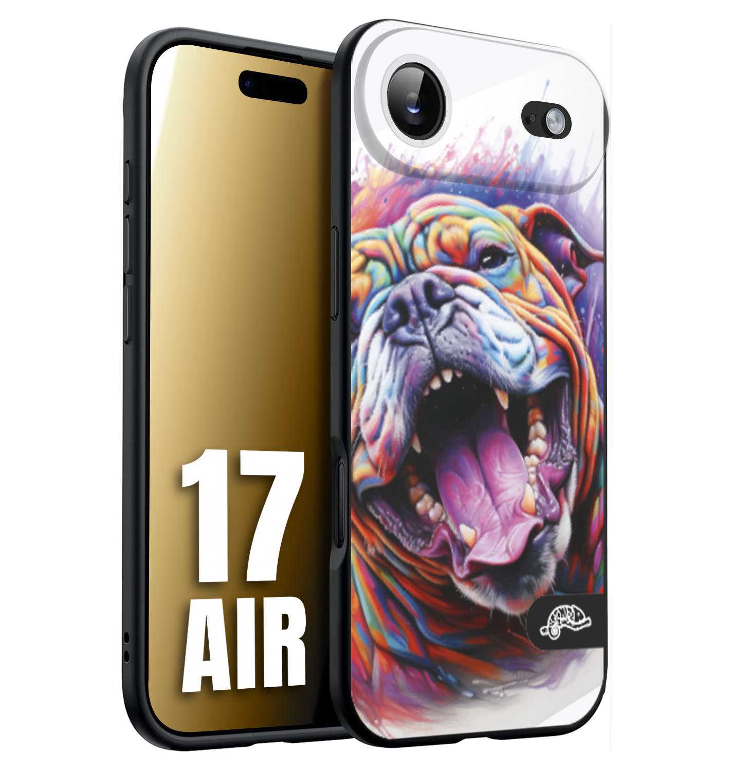 CUSTOMIZZA - Custodia cover nera morbida in tpu compatibile per iPhone 17 AIR animali color bulldog cane dog colori vibranti disegnato schizzo