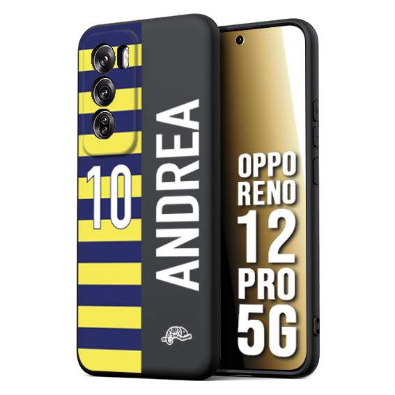 CUSTOMIZZA - Custodia cover nera morbida in tpu compatibile per Oppo Reno 12 PRO 5G personalizzata calcio football nome e numero calciatori giallo blu