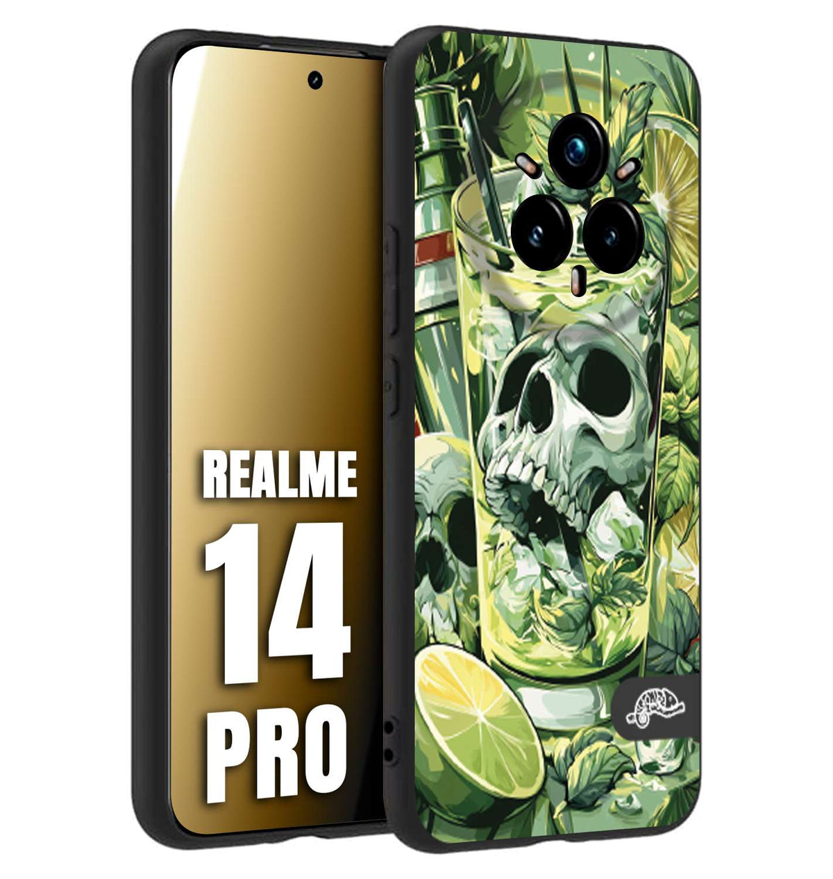 CUSTOMIZZA - Custodia cover nera morbida in tpu compatibile per Realme 14 PRO Mojito cocktail teschio illustrazione drink lime menta ghiacci tropicale street art