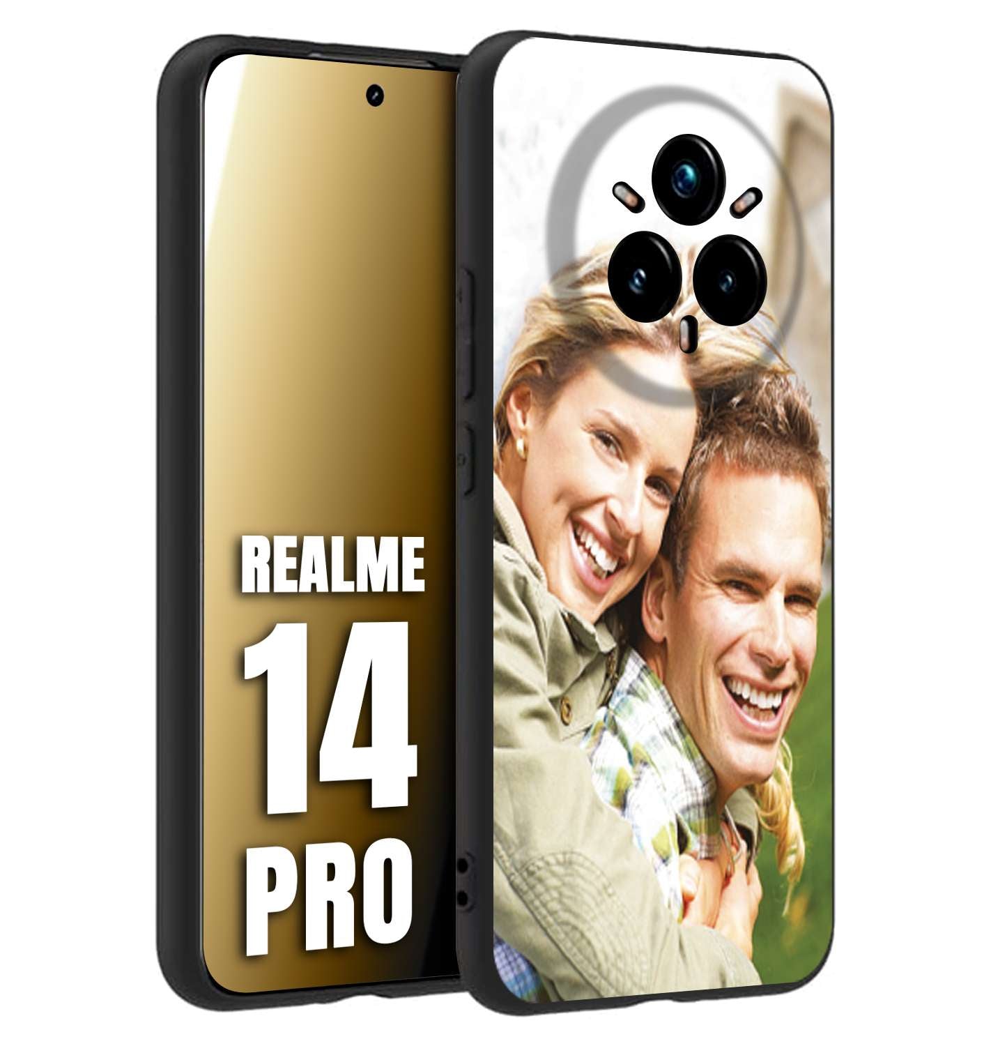 CUSTOMIZZA - Custodia cover nera morbida in tpu compatibile per Realme 14 PRO personalizzata con foto immagine scritta a piacere