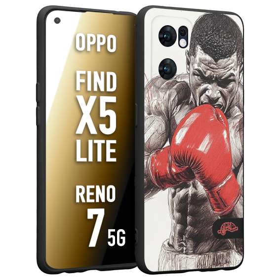 CUSTOMIZZA - Custodia cover nera morbida in tpu compatibile per Oppo Reno 7 - Find X5 LITE pugilato pugili disegno tattoo guantoni box pesi massimi gancio