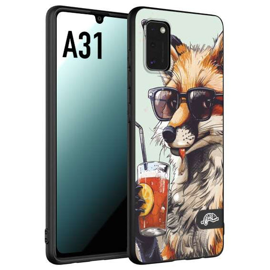 CUSTOMIZZA - Custodia cover nera morbida in tpu compatibile per Samsung A31 estate disegnata cocktails animali simpatici fox volpe negroni