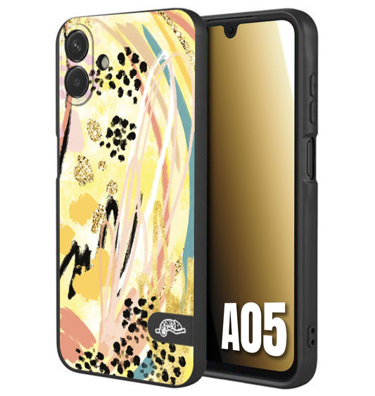 CUSTOMIZZA - Custodia cover nera morbida in tpu compatibile per Samsung A05 astratti donna flower fantasia estate gialla rosa leopardata