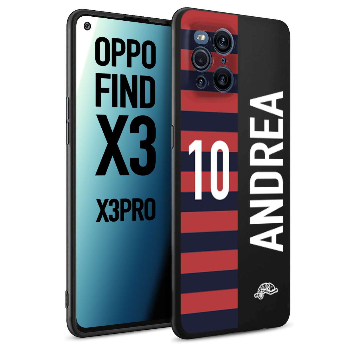 CUSTOMIZZA - Custodia cover nera morbida in tpu compatibile per Oppo Find X3 - Find X3 Pro 5G personalizzata calcio football nome e numero calciatori rossoblu
