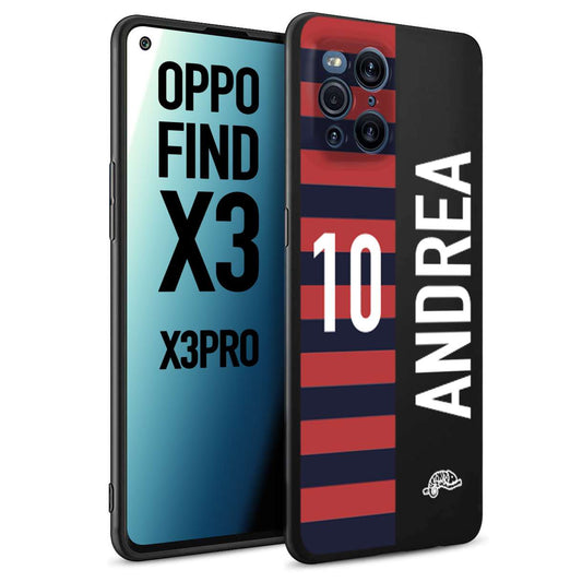 CUSTOMIZZA - Custodia cover nera morbida in tpu compatibile per Oppo Find X3 - Find X3 Pro 5G personalizzata calcio football nome e numero calciatori rossoblu