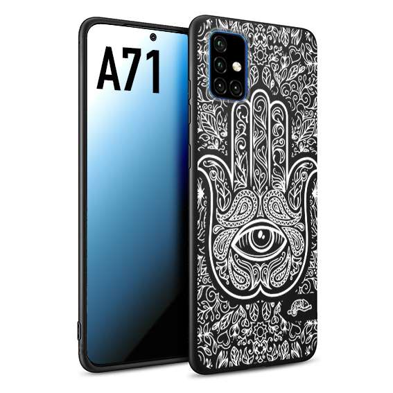 CUSTOMIZZA - Custodia cover nera morbida in tpu compatibile per Samsung A71 mano di fatima effetto rilievo mandala donna