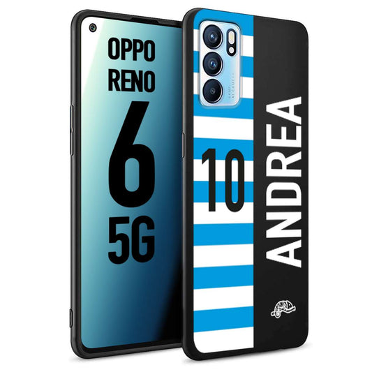 CUSTOMIZZA - Custodia cover nera morbida in tpu compatibile per Oppo Reno 6 5G personalizzata calcio football nome e numero calciatori biancazzurri