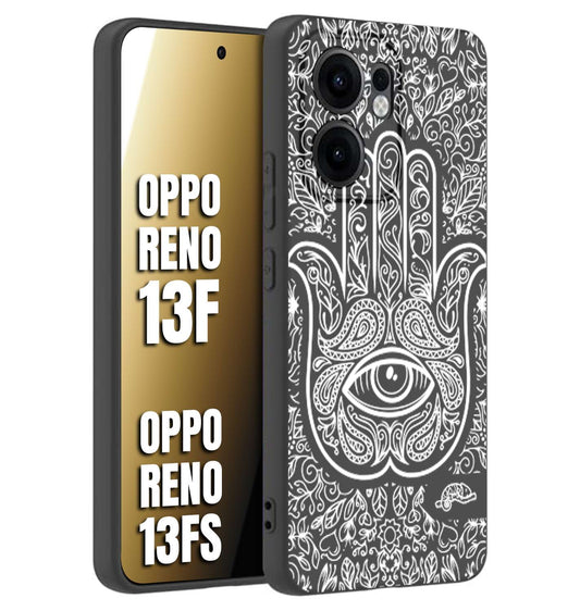 CUSTOMIZZA - Custodia cover nera morbida in tpu compatibile per Oppo Reno 13 F mano di fatima effetto rilievo mandala donna