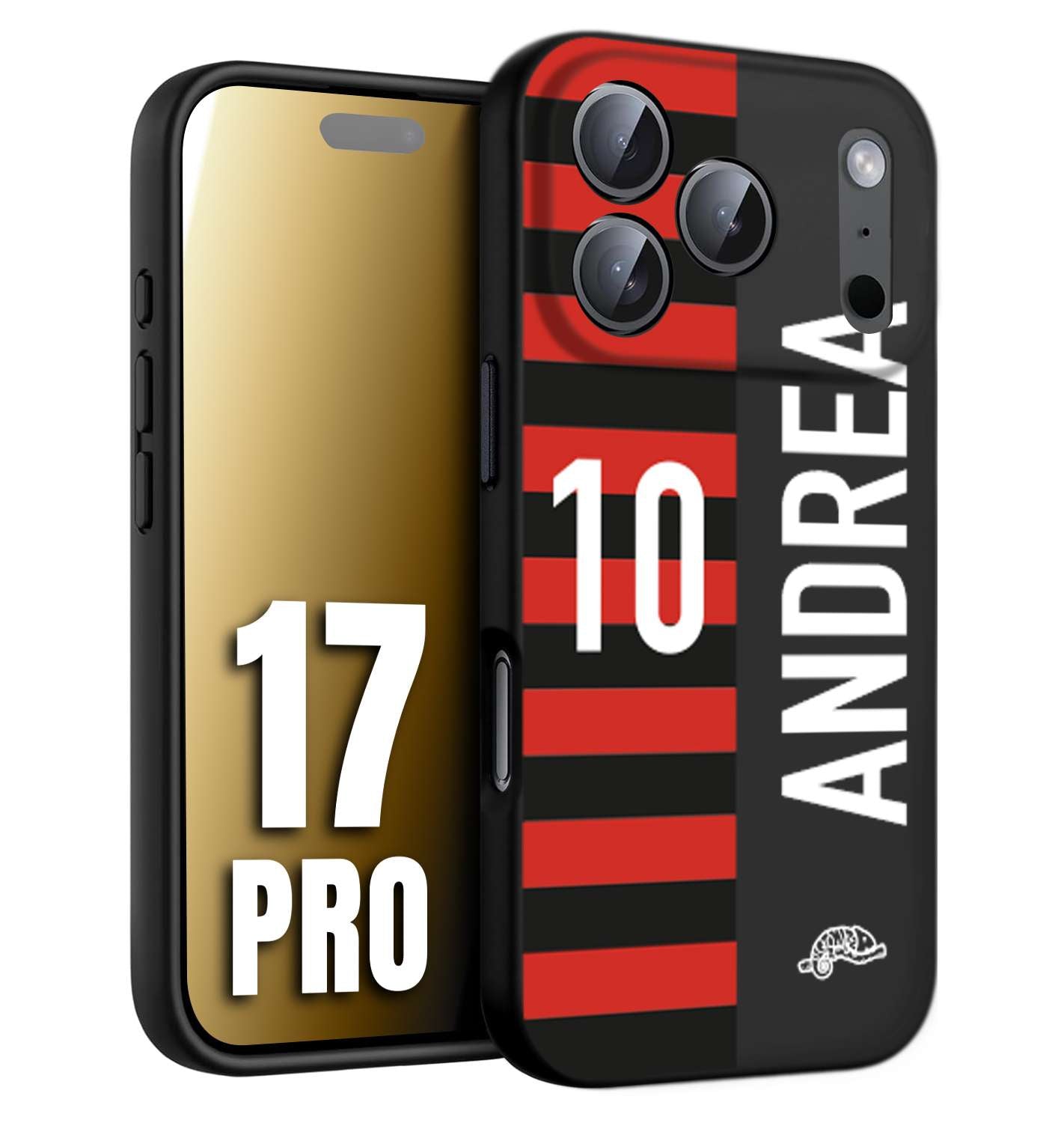 CUSTOMIZZA - Custodia cover nera morbida in tpu compatibile per iPhone 17 PRO personalizzata calcio football nome e numero calciatori rossonera