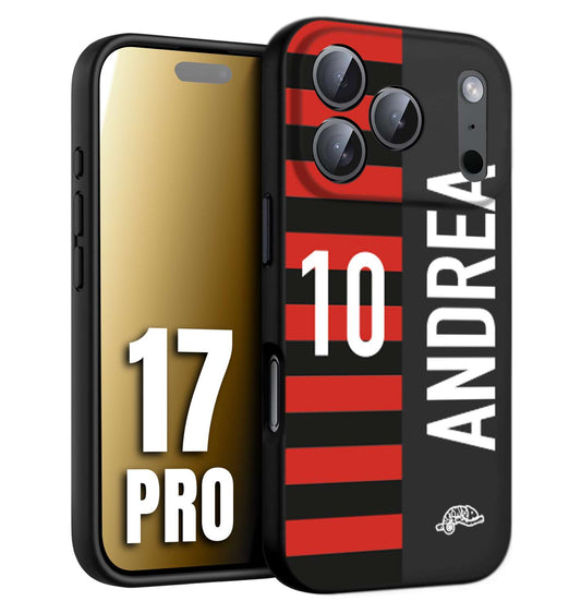 CUSTOMIZZA - Custodia cover nera morbida in tpu compatibile per iPhone 17 PRO personalizzata calcio football nome e numero calciatori rossonera