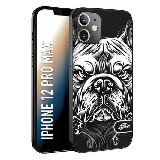 CUSTOMIZZA - Custodia cover nera morbida in tpu compatibile per iPhone 12 PRO MAX bulldog bianco a rilievo disegnato tattoo tatuaggio